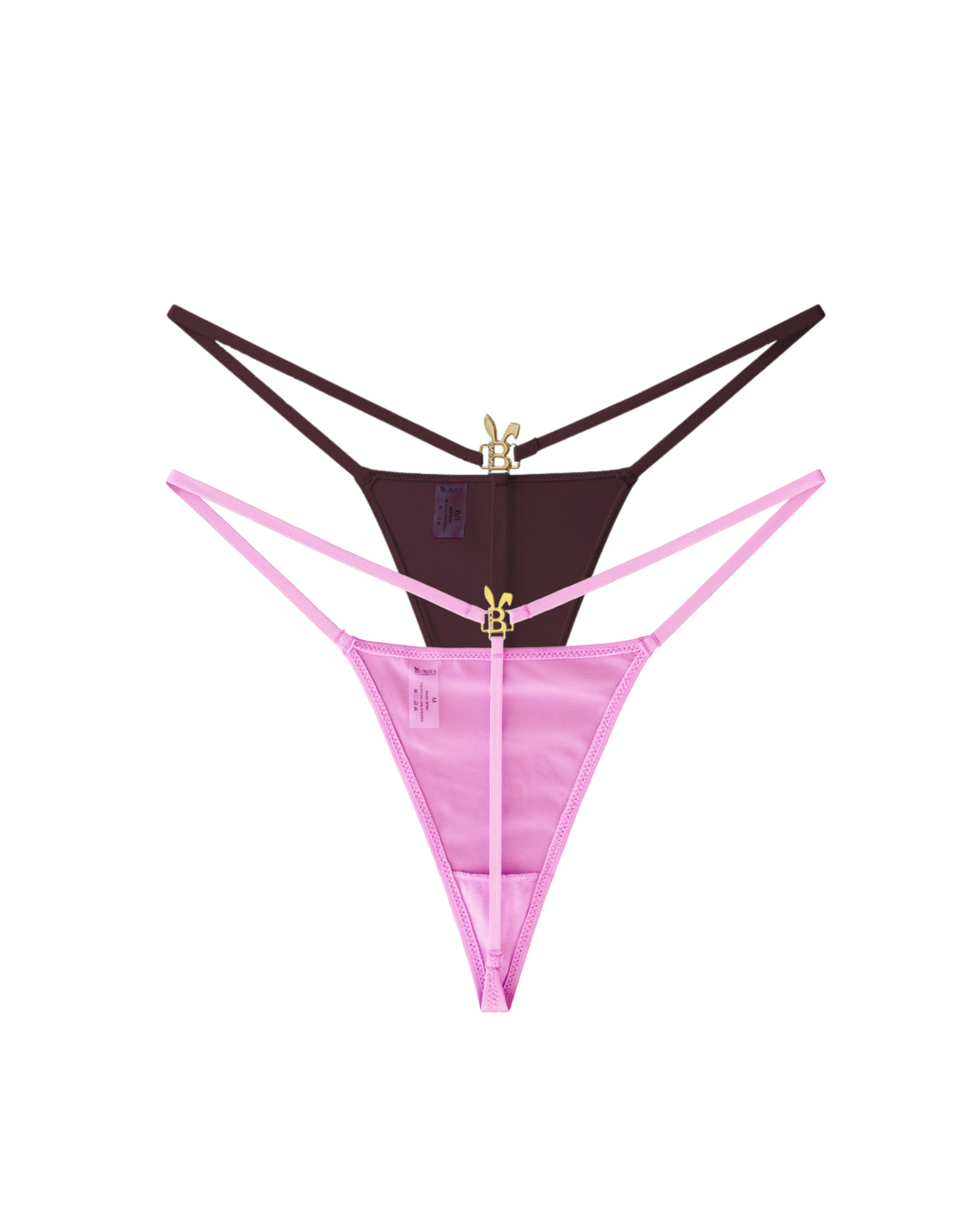 Pink and brown lingerie set on a white background